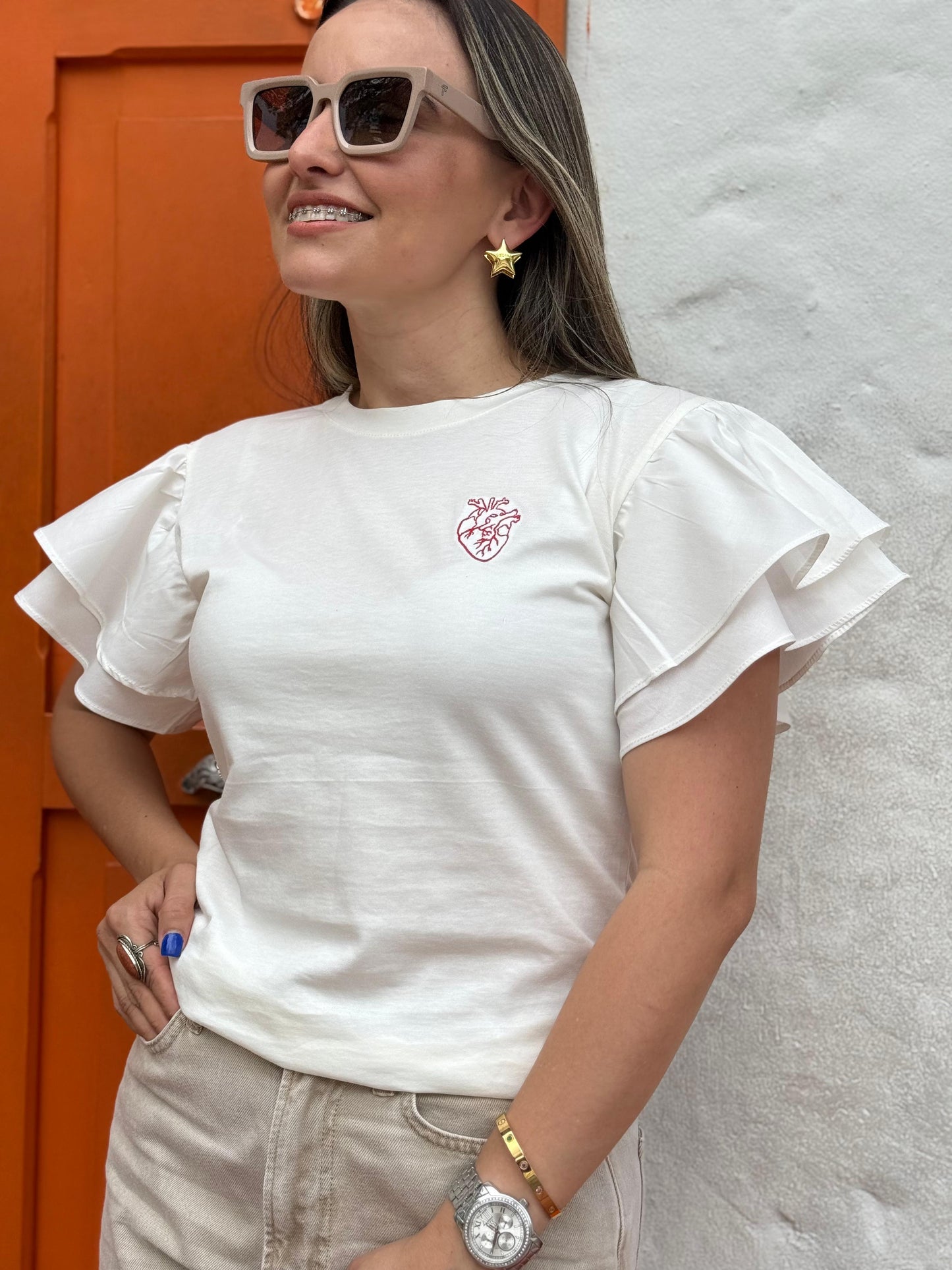 CORAZÓN ANATÓMICO CAMISETA MANGA PRINCESA BORDADA A MAQUINA