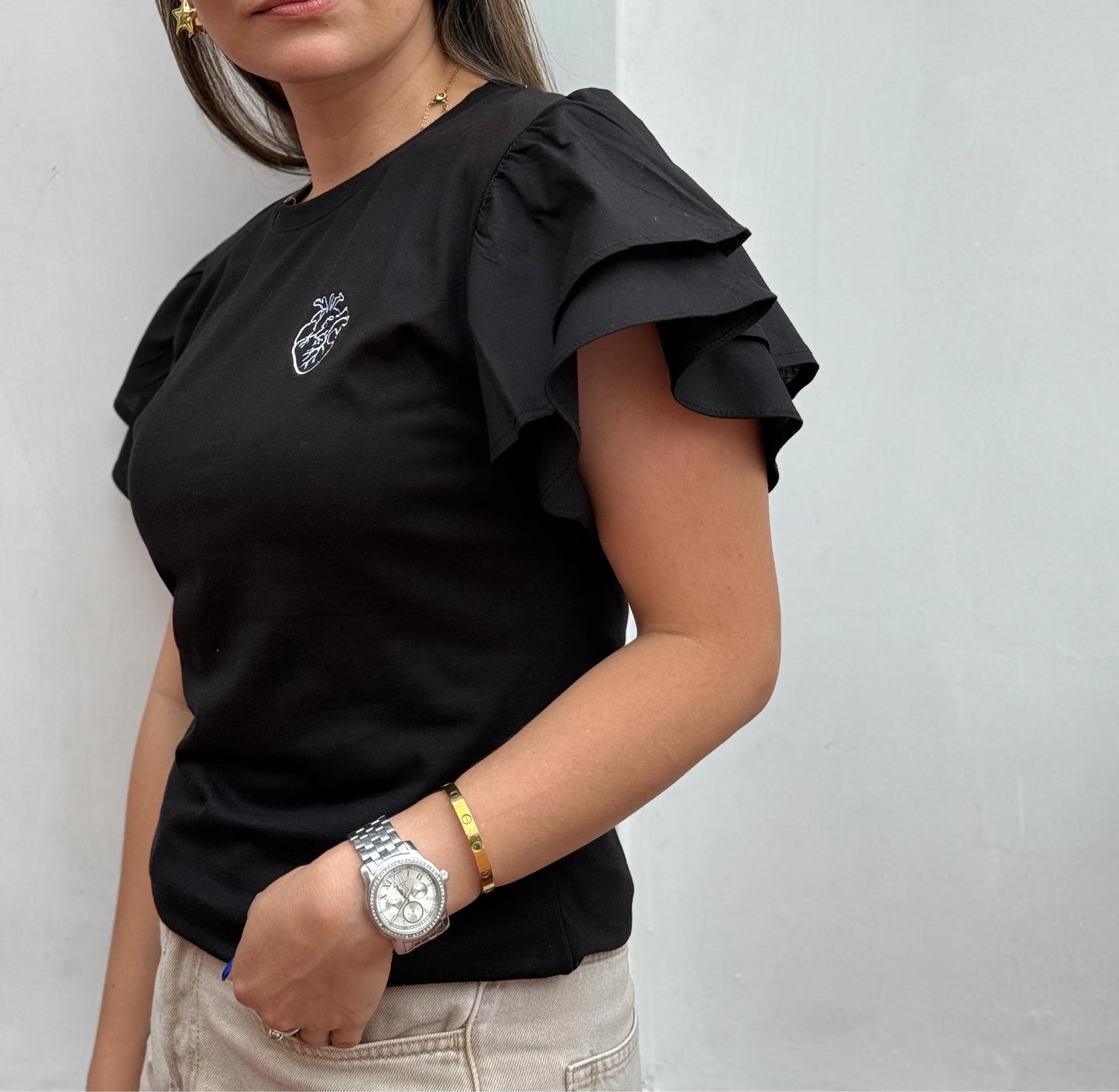 CORAZÓN ANATÓMICO CAMISETA MANGA PRINCESA BORDADA A MAQUINA