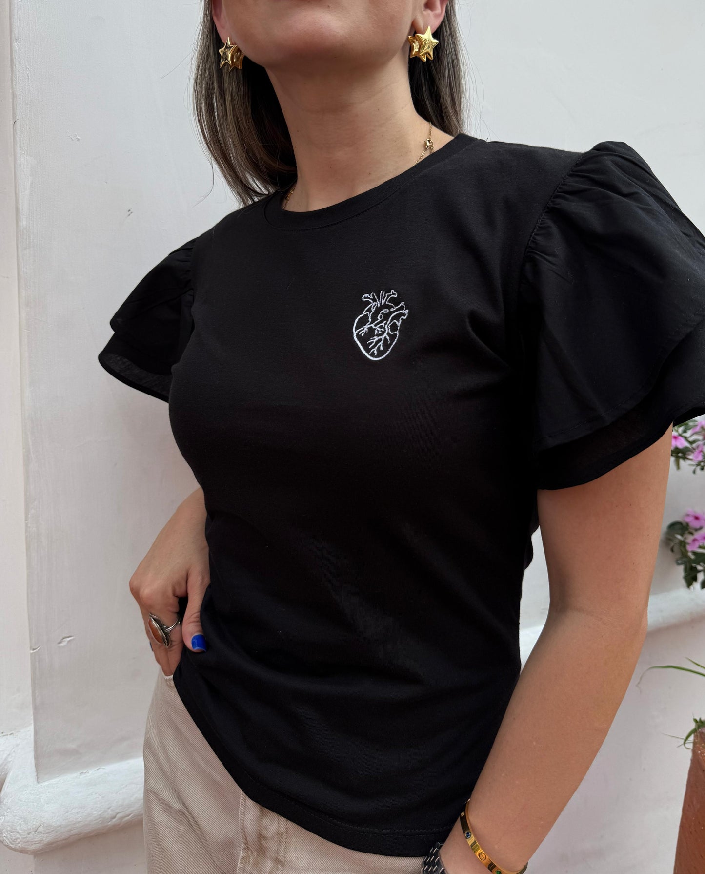 CORAZÓN ANATÓMICO CAMISETA MANGA PRINCESA BORDADA A MAQUINA